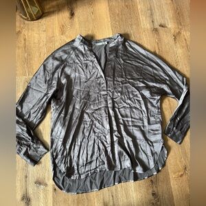 Vince Gray Silk Long Sleeve Blouse Size L